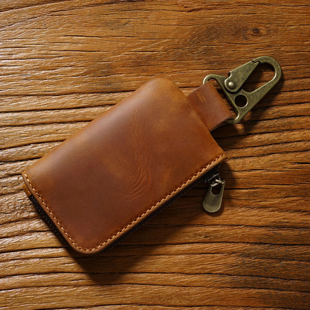 Multi-Functional Leather Coin Purse with Keychain Ring Key Holder Wallet with Carabiner Hook for Coins Keys Cards Mini Purse 260129