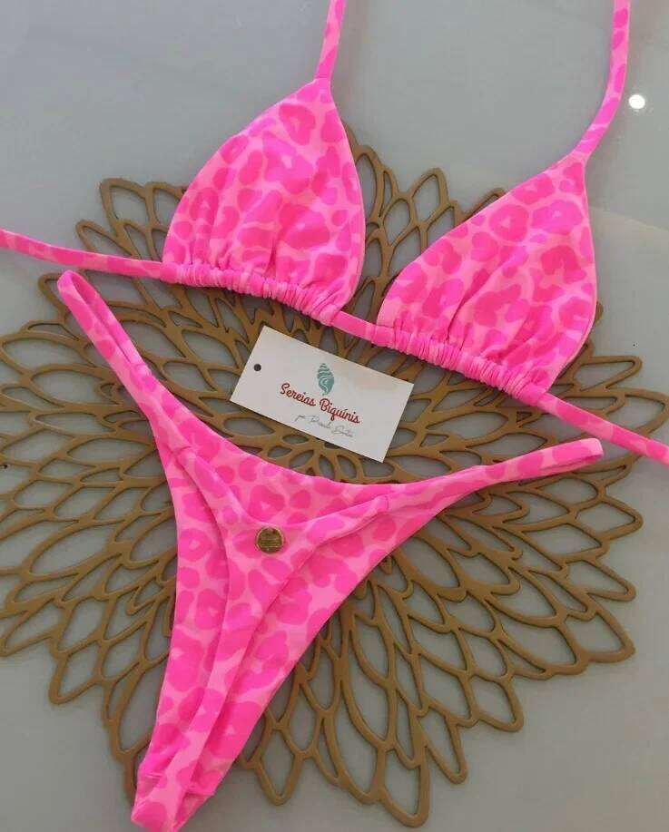 Print Sexy Bikini Sets Halter Lace-up Tops Thongs Beach Style Bathing Suit Y2k Swimsuits Women Beachwear 2025 C260207
