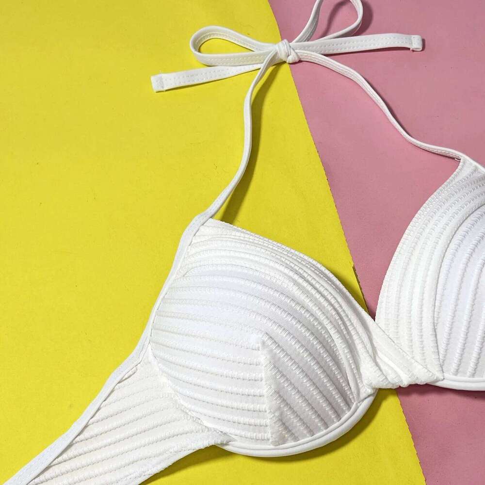 Sexy Waisted Bikini Set Push Up Swimwear Women White Ribbed Swimsuits Underwired Bathing Suit High Cut Bikinis 2025 Mujer C260207