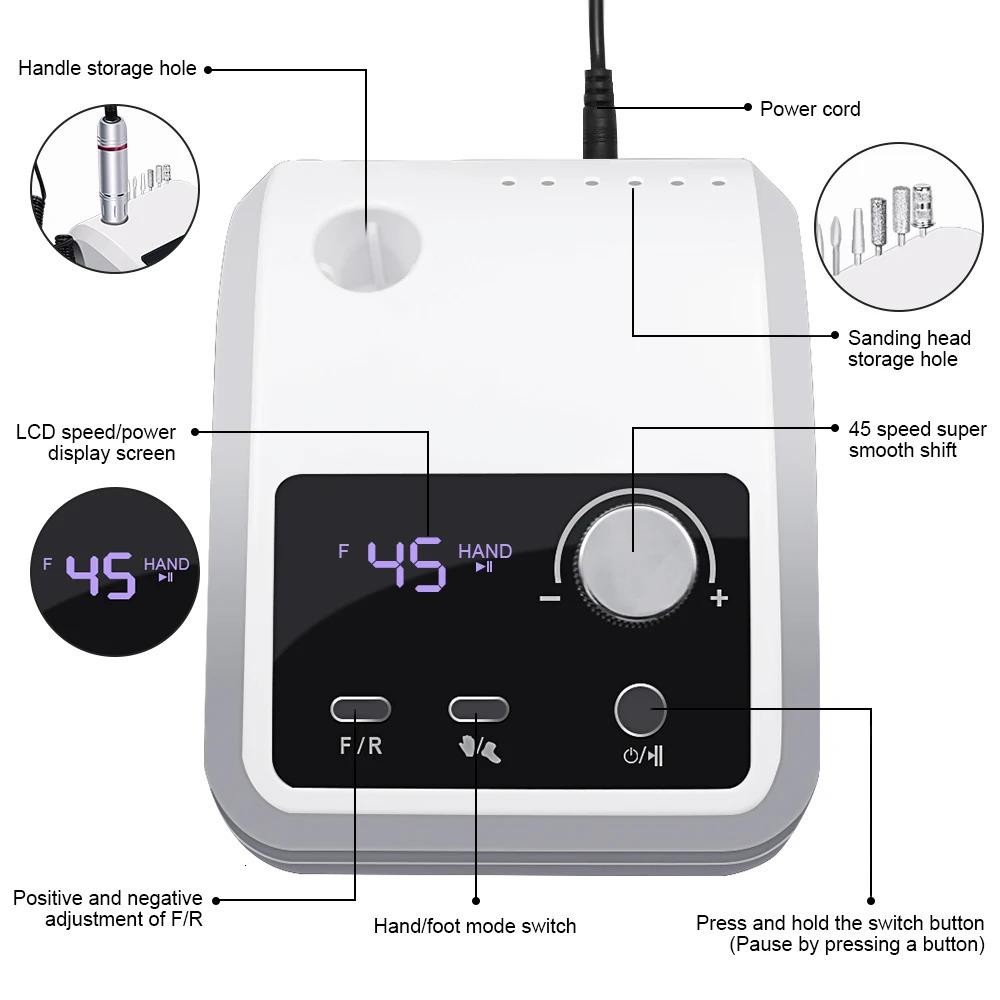 45000 RPM Electric Nail Drill Machine for Nails File HD Display Metal Manicure Pen Professional nail lathe Sander 260124