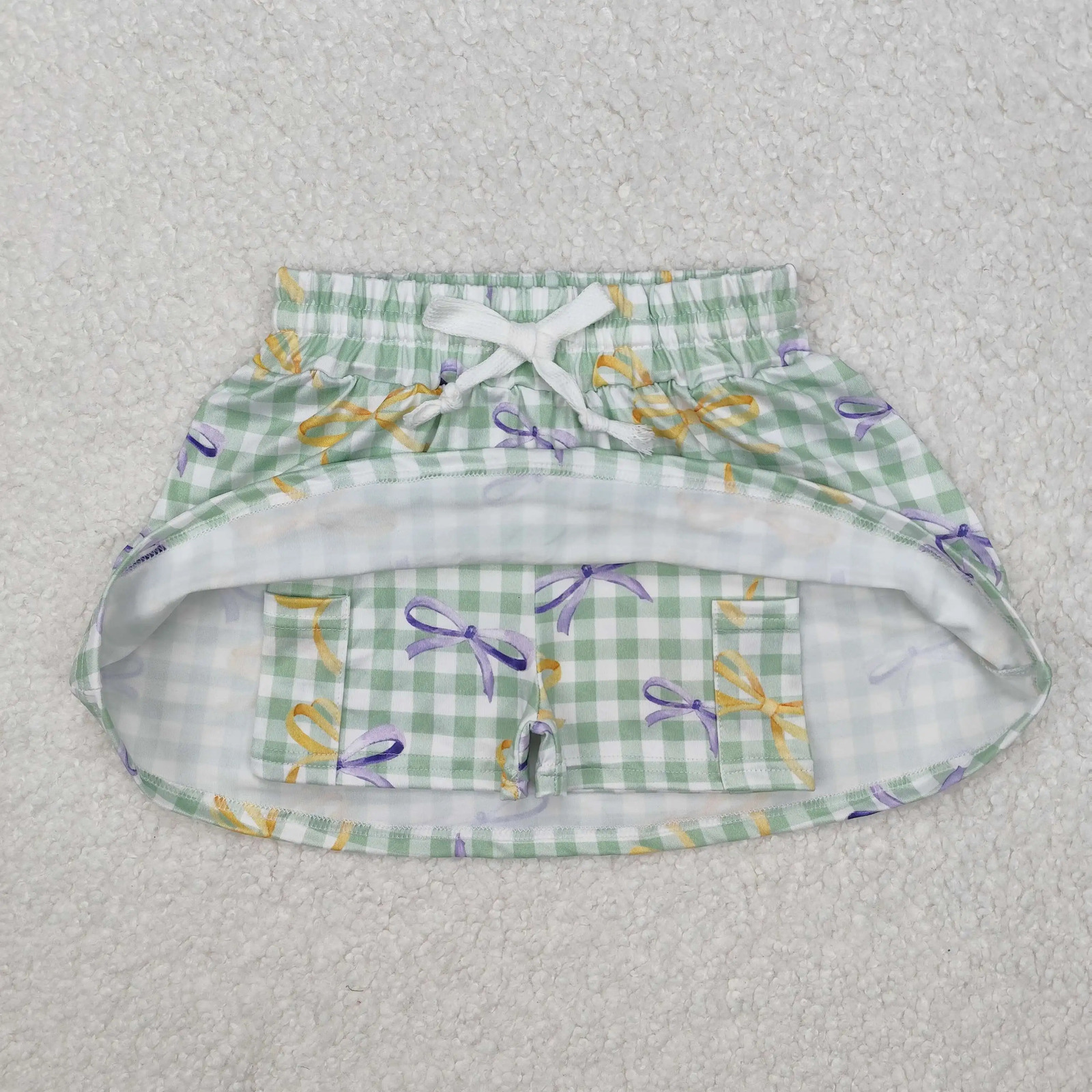 Wholesale Fashion Baby Girls Clothes Mardi Gras Checkered Bows Skort Skirts Shorts Children Infant Kids ner Clothing 260207