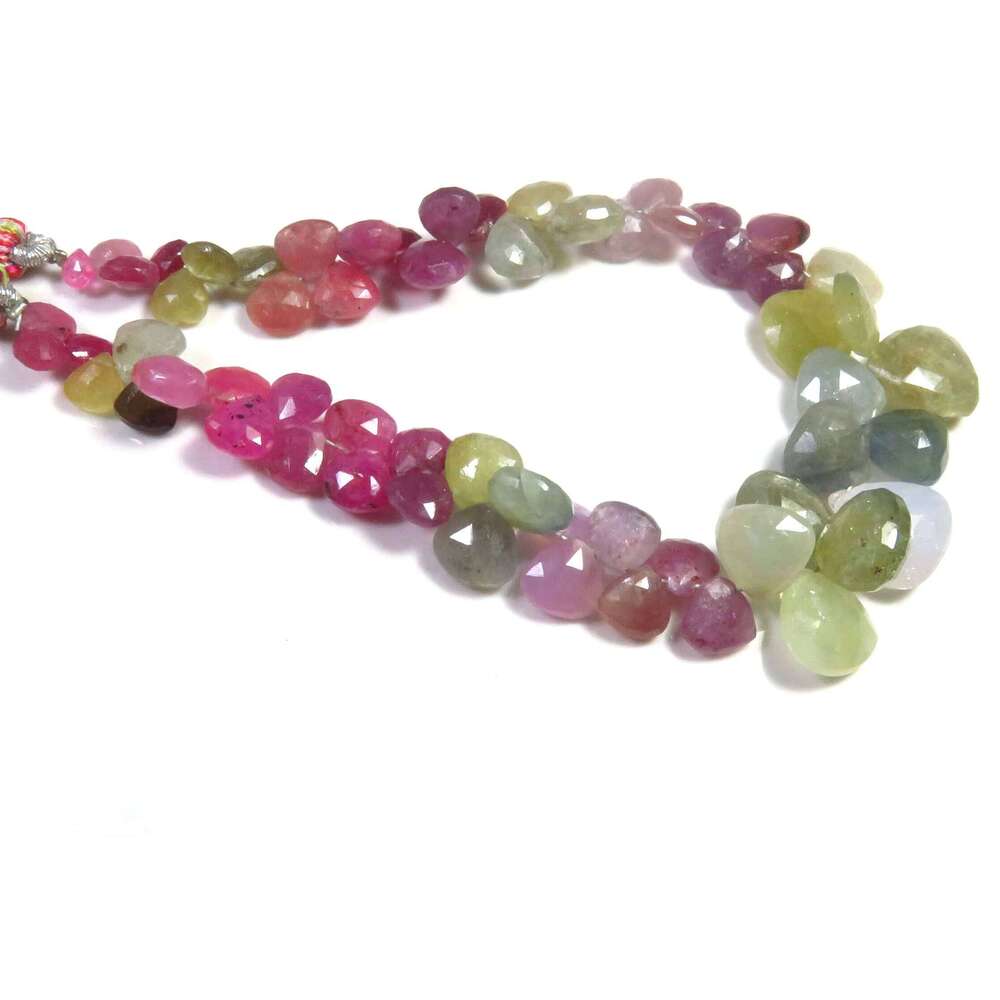 Natural Multi Sapphire Gems Beads 8 Strand 5-11Mm 120Cts Heart Faceted Cut High Quality Loose Gemstones For Pendant/Necklace