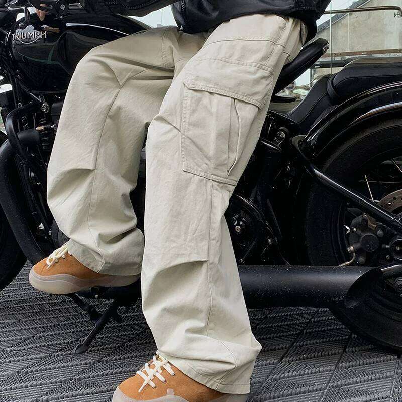 Spring Big Pocket Men's Cargo Japanese Y2k Harajuku Loose Straight Wide Leg Trousers Baggy Pants Man Hip Hop Sweatpants