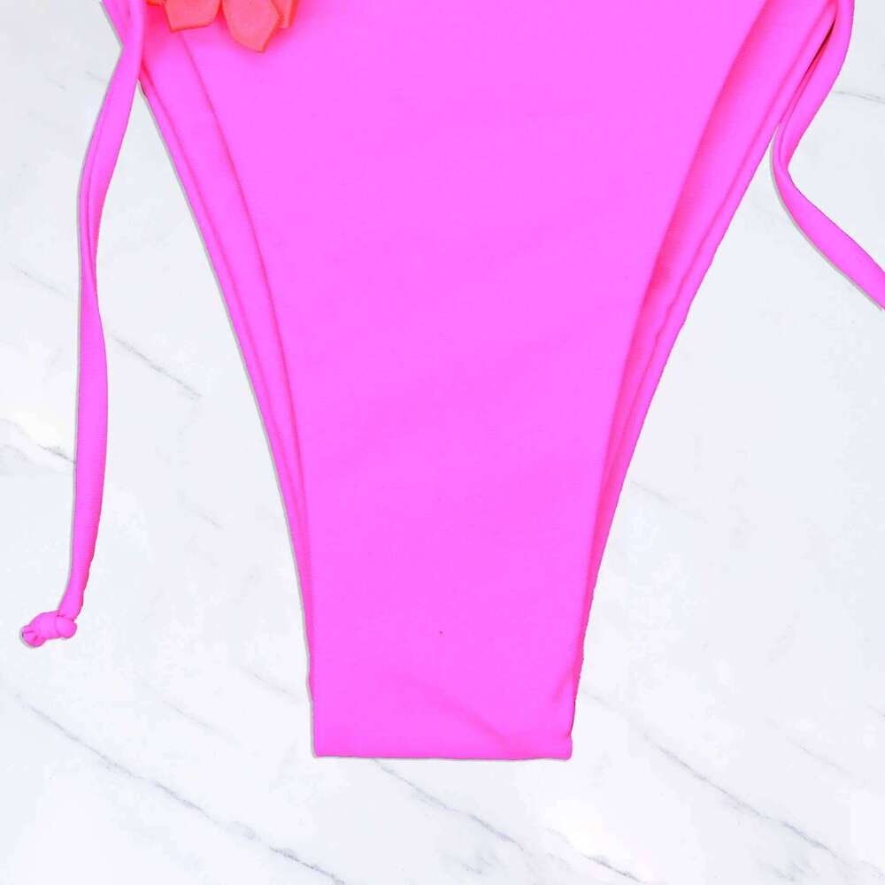 sexy 3D pearl flower halter string bikinis sets two pieces patchwork back tie padded thong swimwear female bathing suit biquini C260207