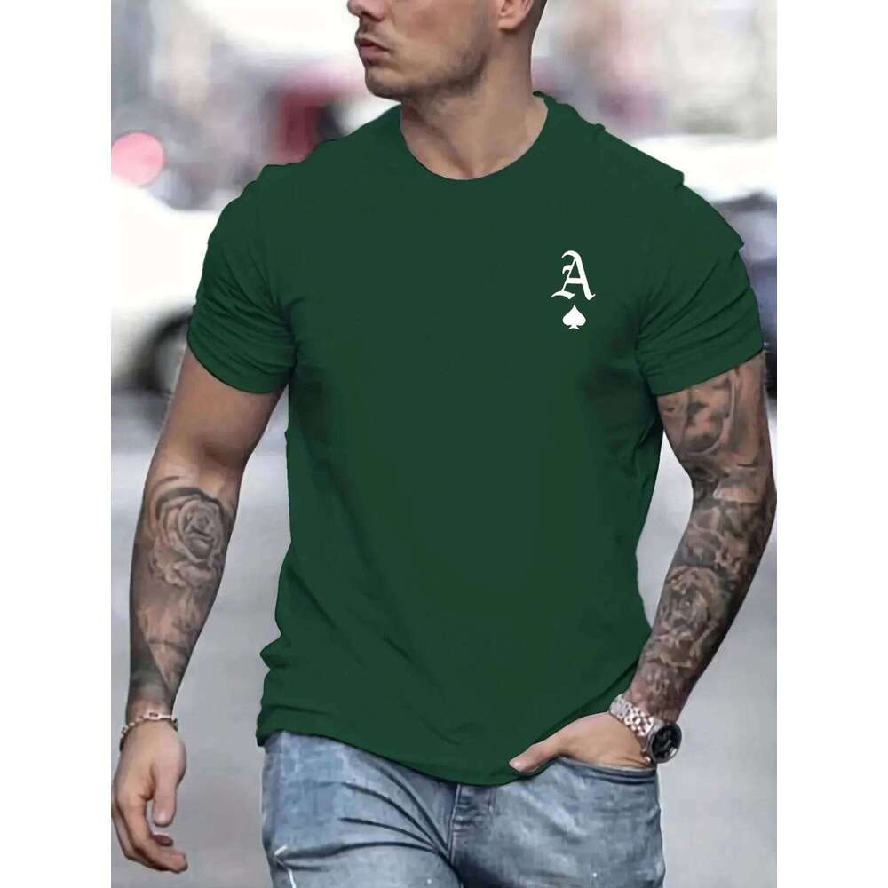Men's summer 100% cotton fashionable casual loose classic poker card A-line printed sports round neck short sleeved T-shirt top C260207