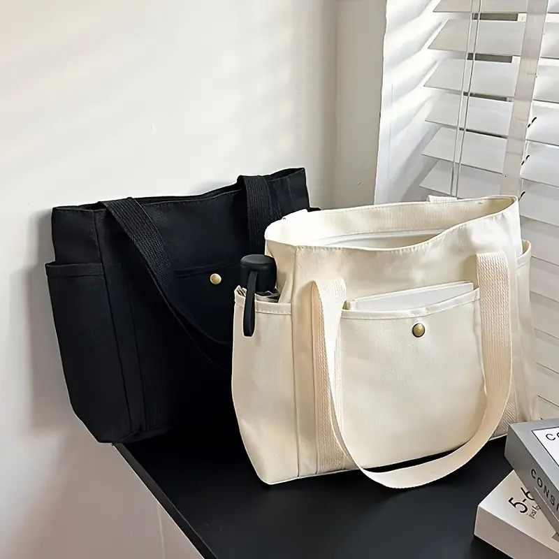 1Pcs Large Capacity Canvas Tote with Multiple Pockets-Perfect for School/work Commute/travel and Shopping Bags on One Shoulder260128