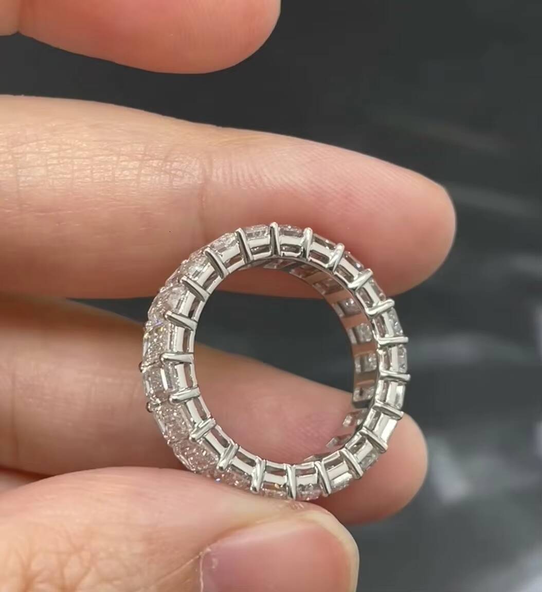14K/18K Platinum White Gold 01CT 02CT Emerald Cut DE VVS Lab Grown Diamond Ring Band Eternity Ring