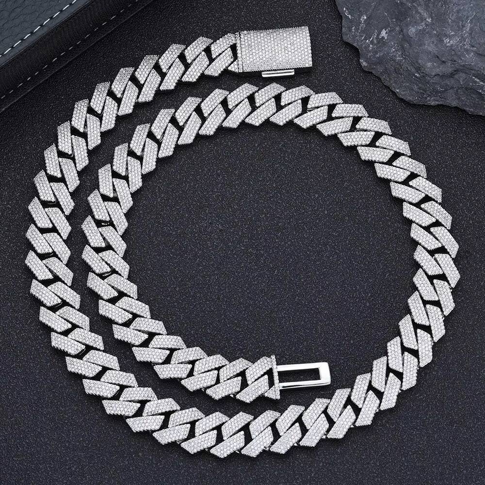 15mm Iced Out vvs moissanite Necklace Rapper Style Hip Hop Miami Cuban Link Chain Gold Silver Plated with Diamond Pearl Gift