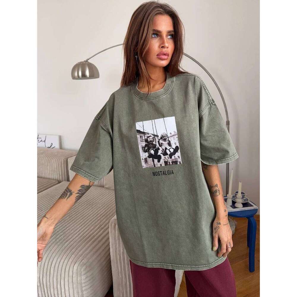 Sumuyoo 100% Cotton Women's Retro Printed T-shirt Men Vintage Short-sleeve Wax printing T Shirts Fashion Hip Hop Loose Tees C260207