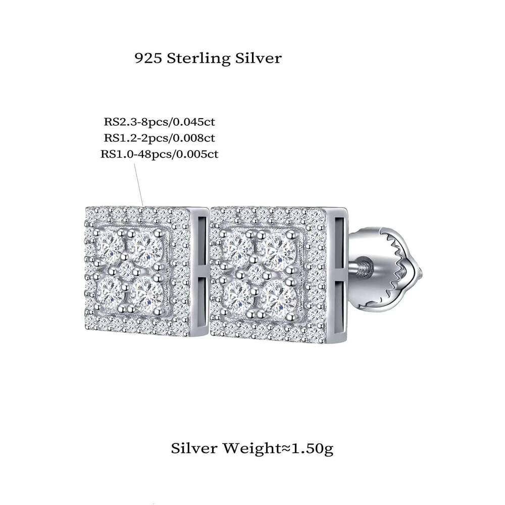 Aivenchy Rhodium Plated VVS Moissanite Fine Square Lab Grown Diamond S925 Sterling Silver Jewelry Women Stud Earrings