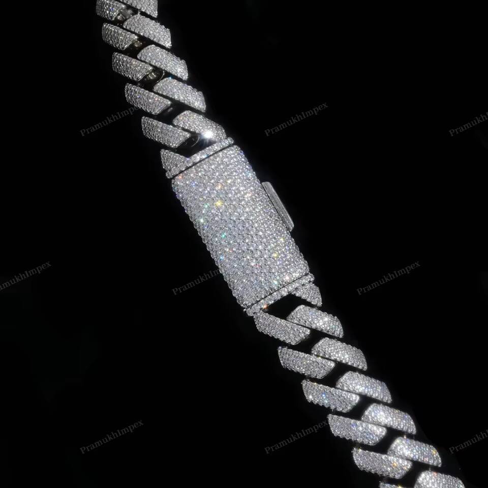 Elegant Iced Out 16 MM Cuban Link Chain 925 Sterling Silver Extended Clasp Hip Hop Thick Miami Luxury Statement Hip Hop Jewelry