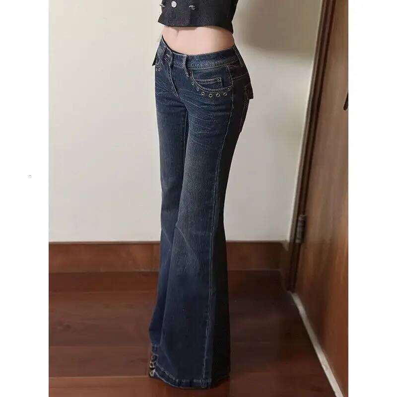 American retro washed hottie bootcut jeans women fashion high street Harajuku slim fit floor mopping pants