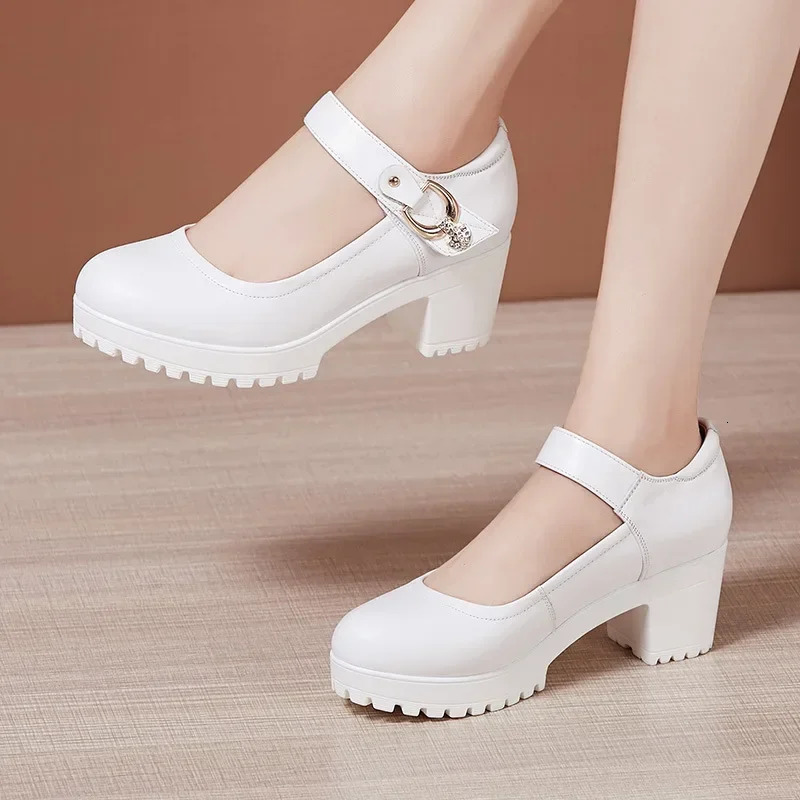 Small Big Size 3243 Block Heel Platform Shoes 2025 Fall Spring Med Heels Pumps Ladies Wedding Work for Office 260208