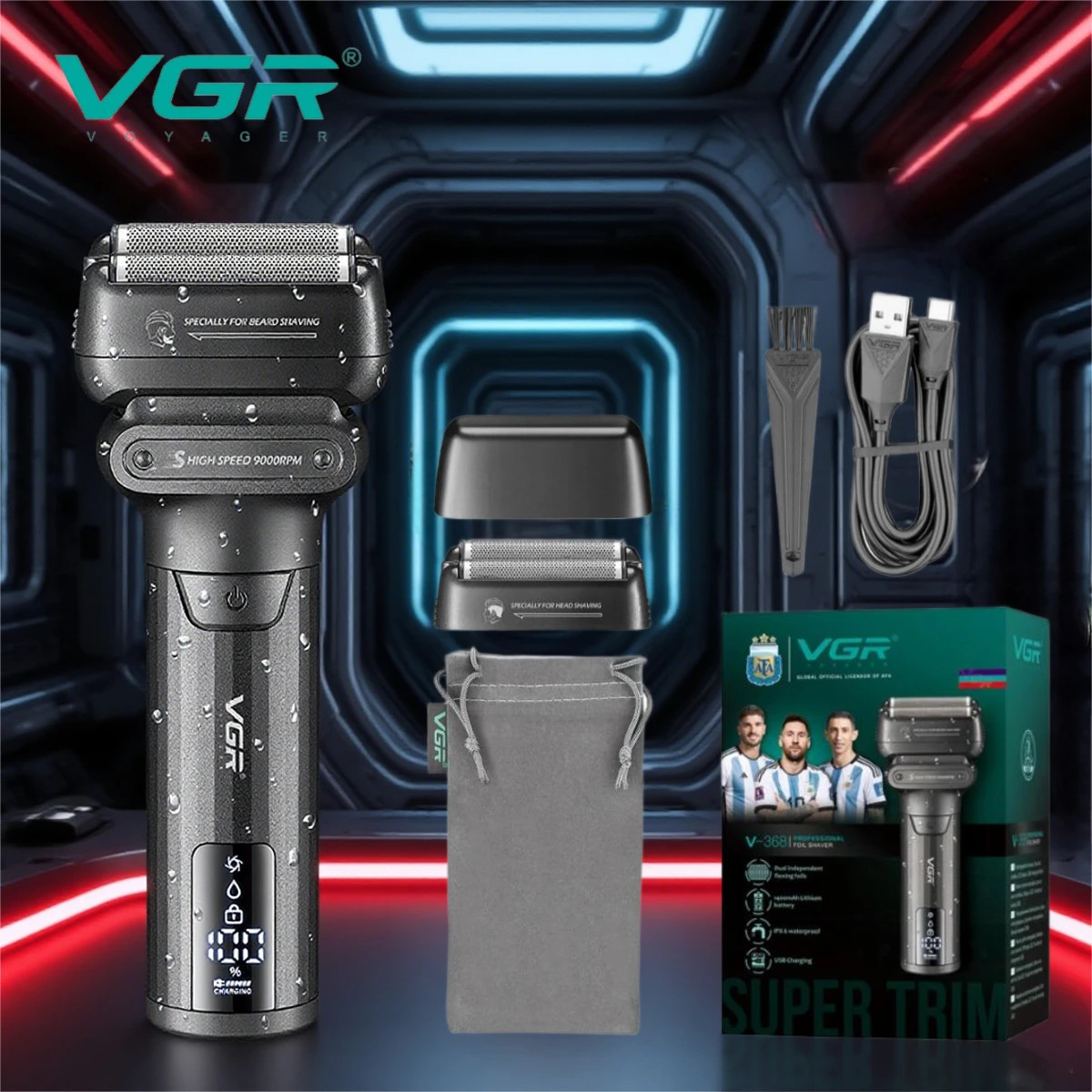 VGR Shaver Professional Beard Trimmer Electric Shaver Waterproof Razor 9000 RPM Shaving Machine Portable Shaver for Men V-368 260126