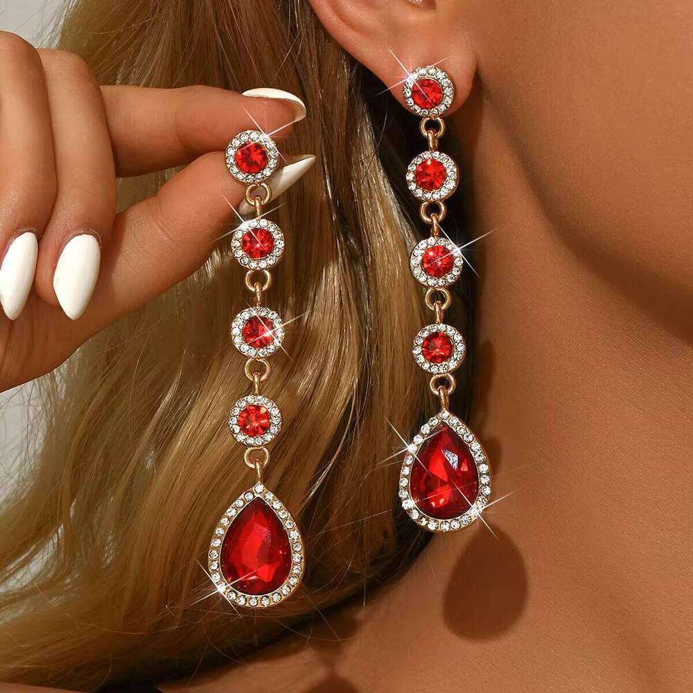 Women's European American Style Luxury Fashion All-Match Long Oval Drop Tassel Earrings Alloy Elegant Artistic Diamond-Set Place
