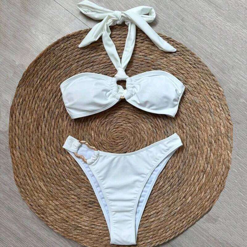 New Sexy White Bikinis Women's Swimwear Female Swimsuit For Swim Wear Bathing Suits Brazilian Bikini Set Beachwear Pool Bather C260207