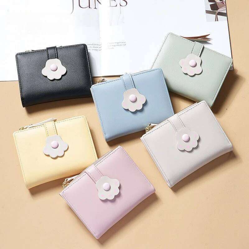 Women's Cute Flower PU Leather Three Fold Wallet Multi Slot Card Classic Photo Holder Hasp Slim Short Coin Purse Y260206