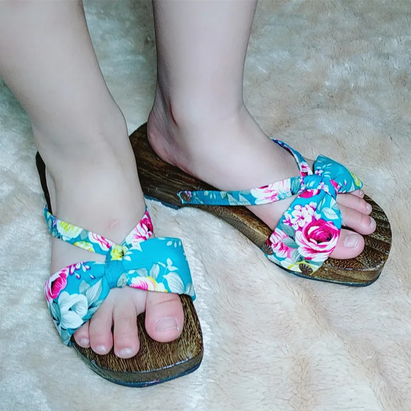 Women Wooden Clogs Chinese Ethnic Style Flower Slippers Geta Sandals Kimono Cosplay Flip Flop Shoes Oriental 260208
