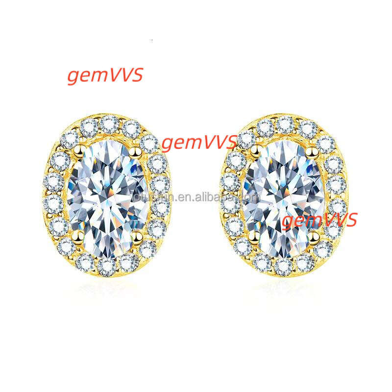 925 Sterling Silver GRA Certified 1Ct Oval Cut VVS D Color Moissanite Stud Halo Earrings Women Wedding Gift High Quality Jewelry