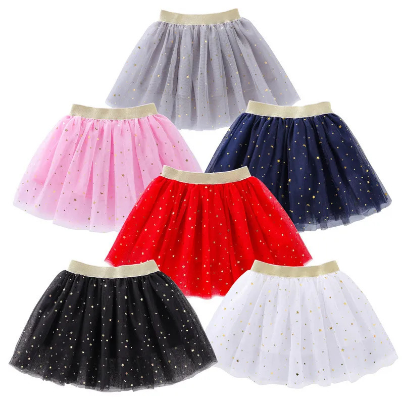 Childrens Skirts For Girls Summer Cotton Lace Baby Mini Tutu Stars Glitter Dance Sequin Birthday Party Skirt for Kids 260207