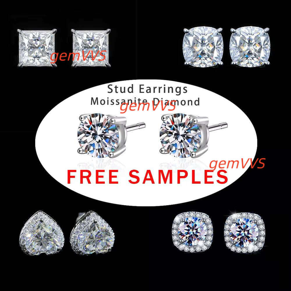 Latest Design White Gold Plated 925 Sterling Silver Fine Jewelry Pass Diamond Test Mossianite Earrings Stud For Women Party