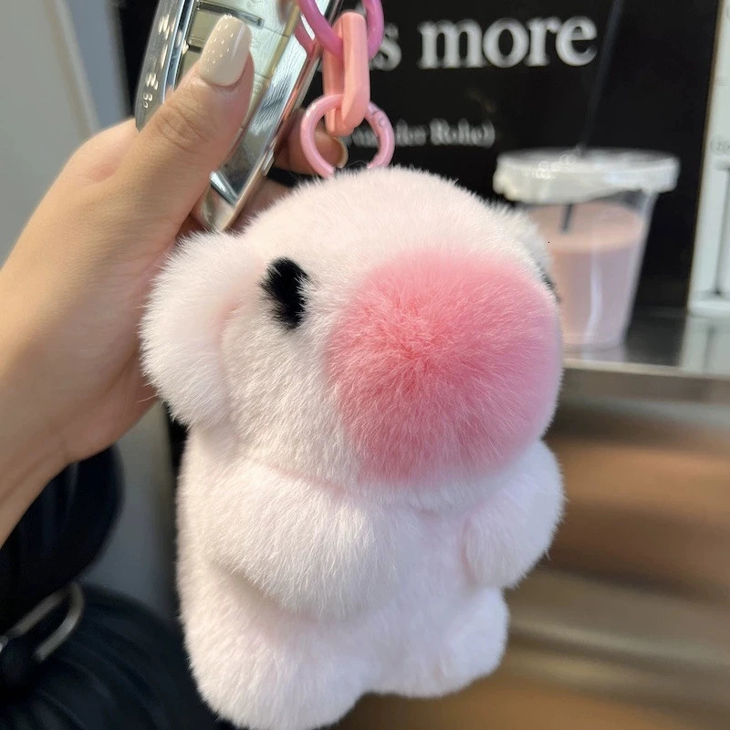 Mini Real Rex Rabbit Fur Bunny Keychain Girl Toy capybara Women Bag Charm Jewelry Pendant Car Key Metal Ring Classic Ornament 260107