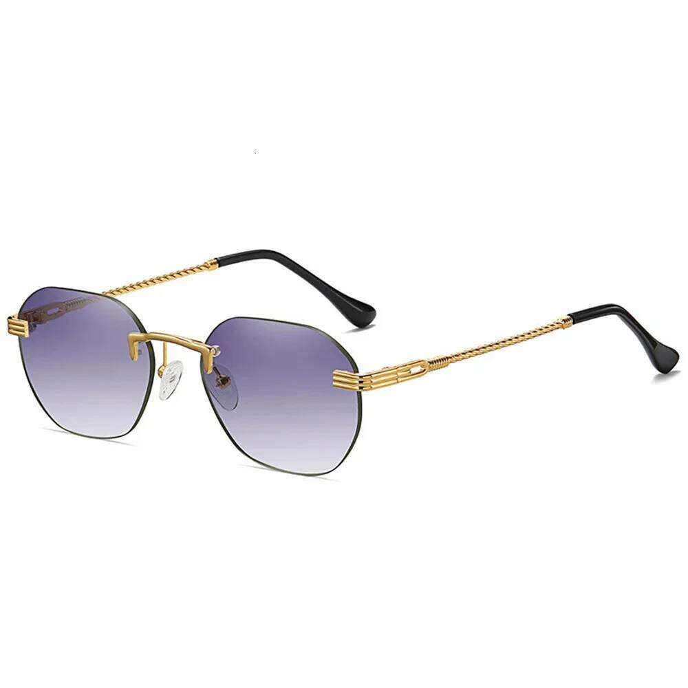 Brown Frameless Gold Metal Ladies Sunglasses Rimless Gradient Lens Blue Fashion Sun Glasses For Men UV400 Summer 2025 Y260207