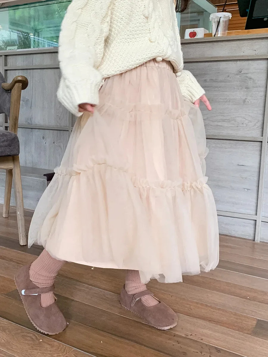 Spring Girls Skirts Childrens Trendy Versatile Large Skirt Hem Gauze Medium And Small Fluffy Mesh Half 260207