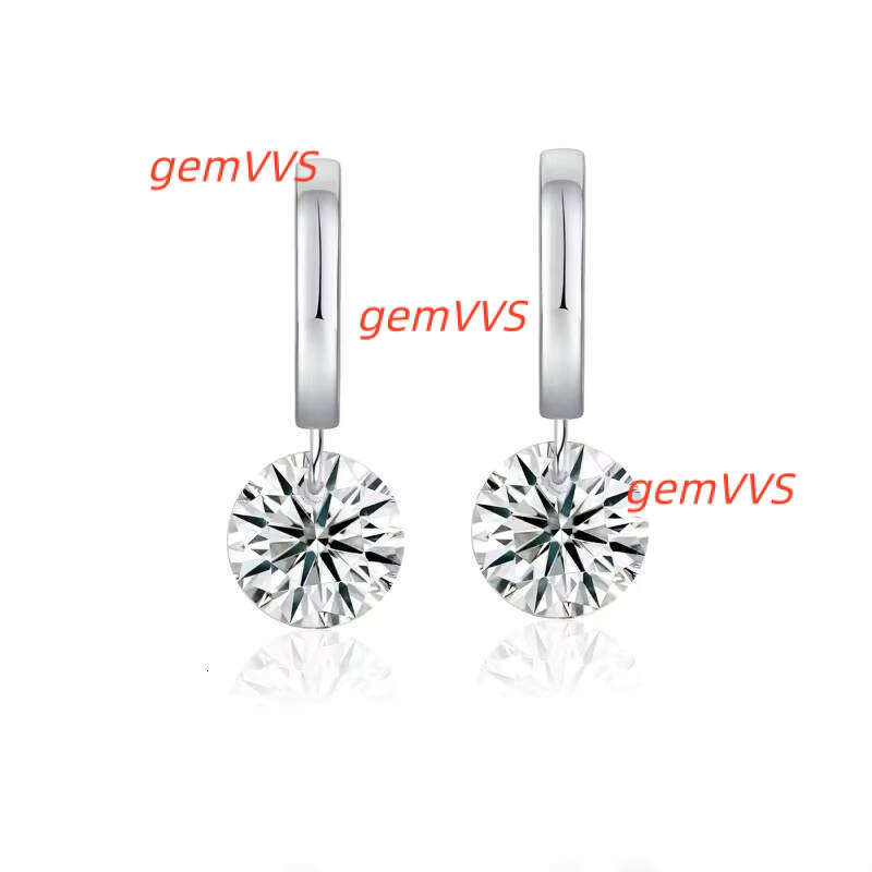 Round Drop 2 Carat 925 Silver 18K White Gold Plated D Color VVS GRA Certified Women Moissanite Hoop Earrings