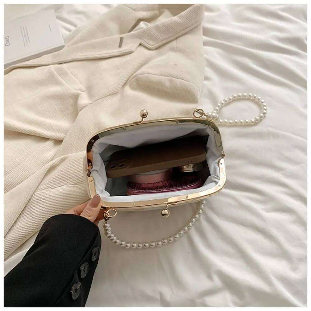 Portable Embroidered Chinese Style Pearl Chain Purses Hanfu Embroidery Handbag Canvas Shoulder Cheongsam Bag Party