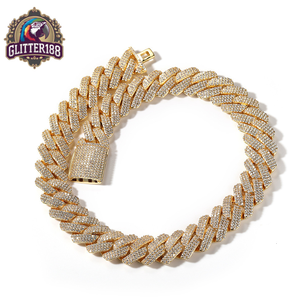 Trendy Rhodium Bling 18k Real Gold Plated vvs moissanite Iced silver Hiphop Jewelry 20mm Heavy Prong Cuban Link Chains
