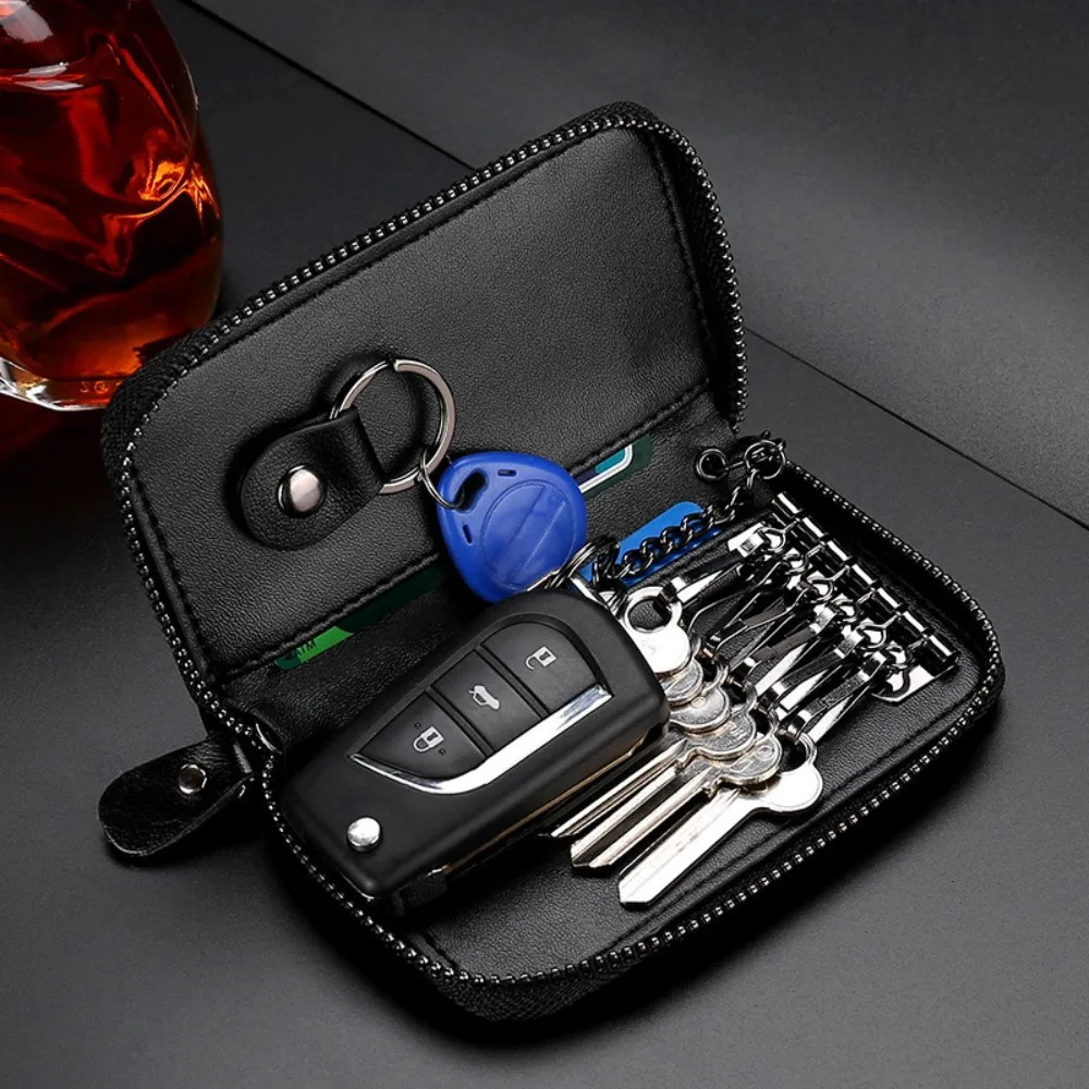 PU Leather Keychain Men Women Key Holder Organizer Pouch Split Car Key Wallet Housekeeper Case Mini Card Bag Key Organizer 260129