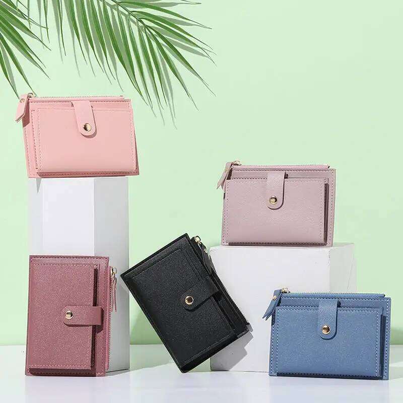 Simple PU Leather Short Ladies With Buckle Coin Purse Clutch Multi-Card Slot Card Holder Durable Zipper Wallet Y260206