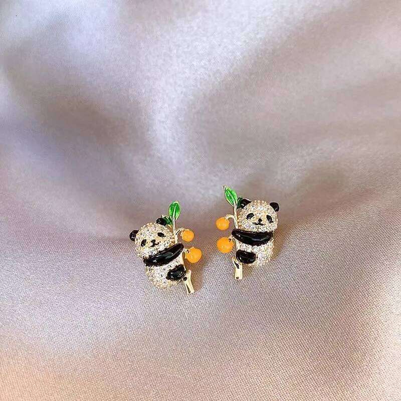 Panda New Chinese Style China Chic Bamboo Embracing Fashion Design Sense Advanced Versatile Earrings Yuansiqi