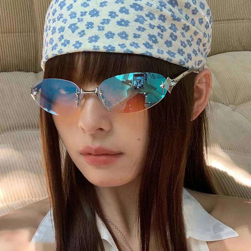 New Frameless Sunglasses Fashionable Women Retro Eyeglass Oval High-End Luxury Decoration Design Sun Glasses Y260207