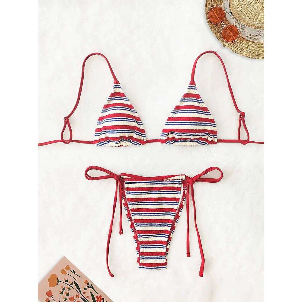 Women's Sexy Push-Up Two-Piece Swimsuit 2025 Bathing Suit Micro Beachwear Stripe Bikini Set Swimwear Trendy Mciro C260207