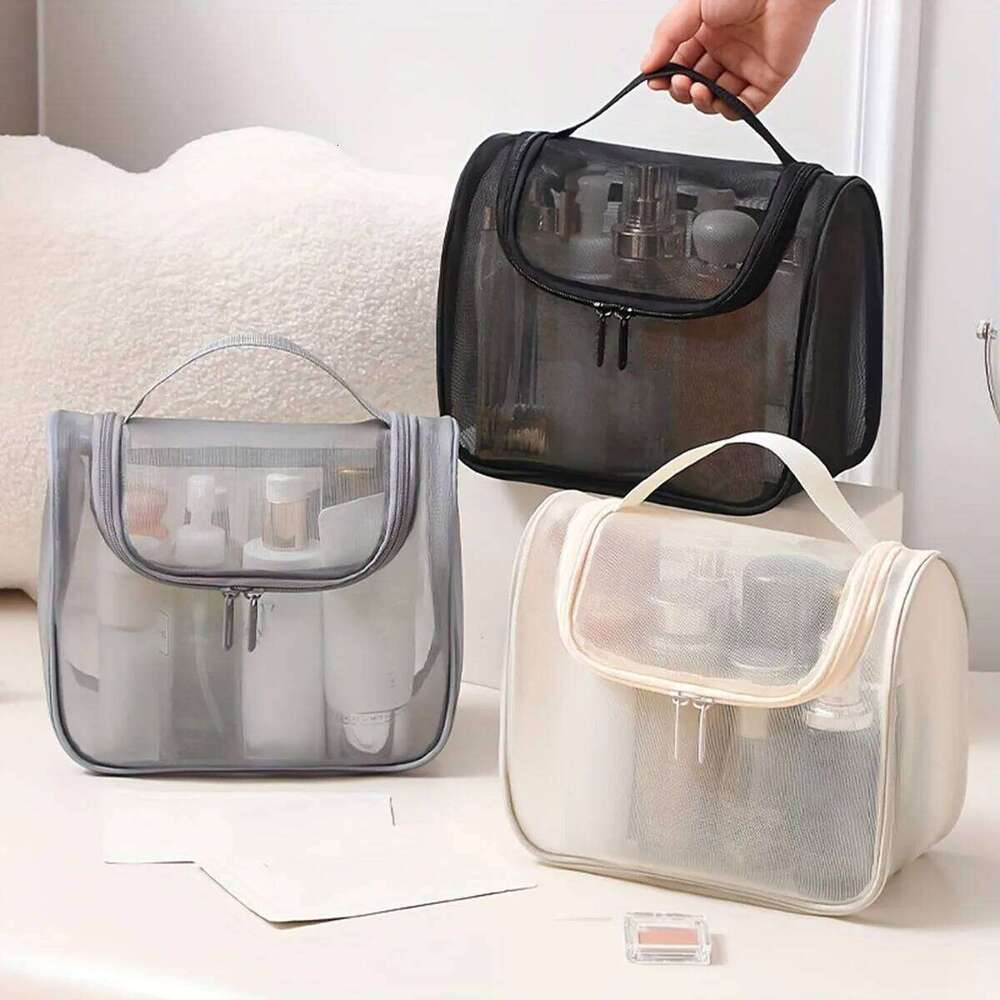 New multi-functional toiletries curved nylon mesh portable makeup women's large capacity cosmetics storage bag Y260206