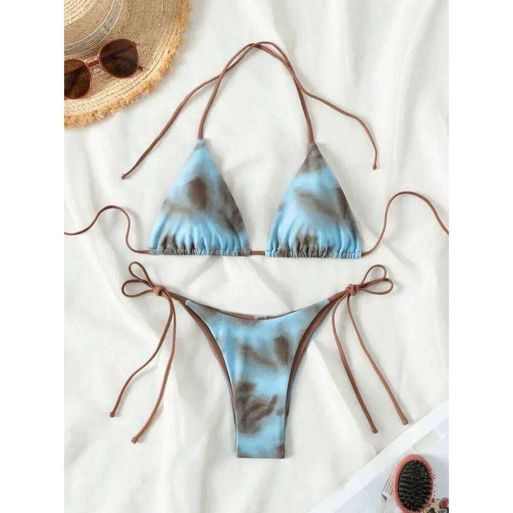 Tie Dye Bikins 2025 Mini Micro String Women Swimwear Female Swimsuit Two Pieces Bikini Set Halter Bathing Suit Swim Lady C260207