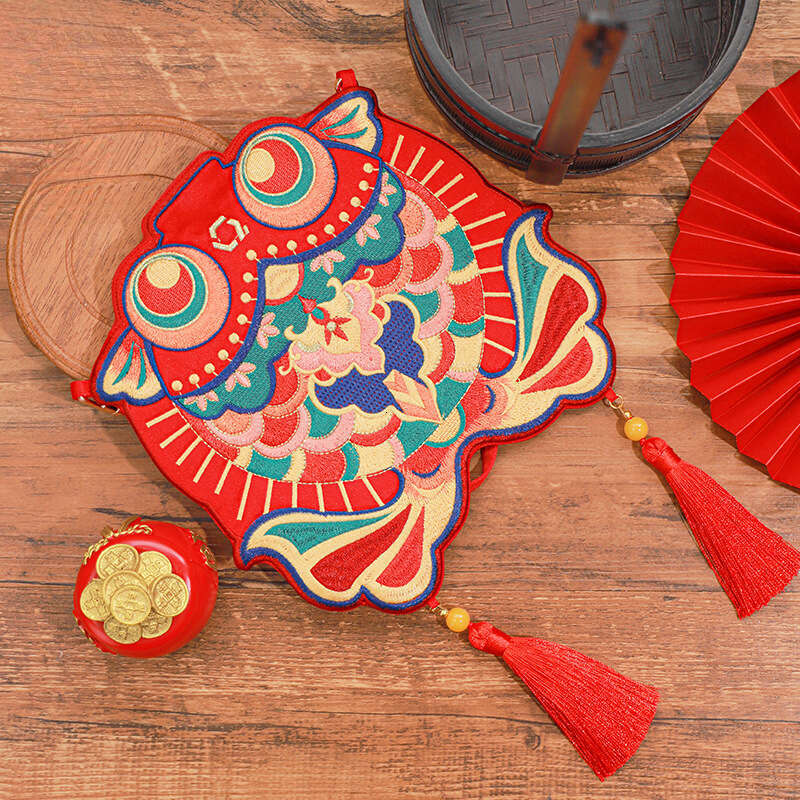 Ancient Style Crossbody Embroidered Goldfish Bag Irregular Koi Hanfu Accessories Wholesale Evergwish