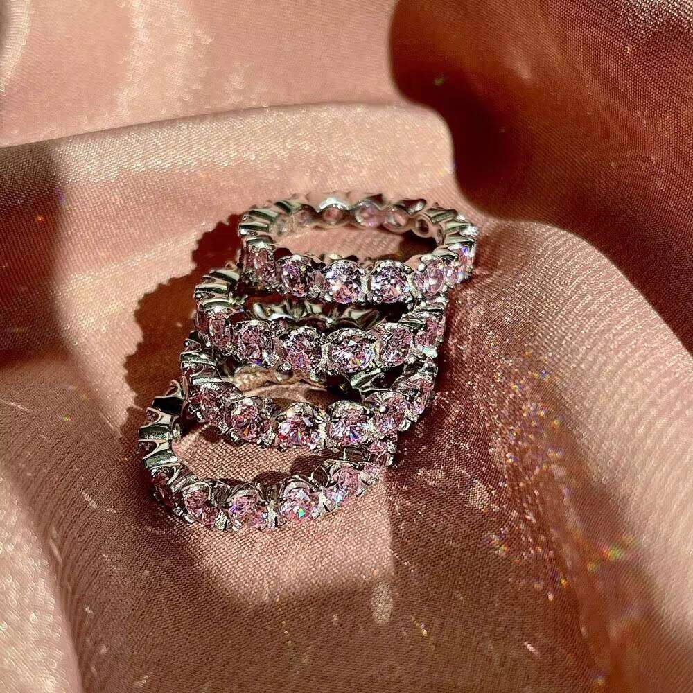 S925 Pink Square Diamond Love Heart Water Drop Zircon Full Rhinestone Iced Out Engagement 925 Sterling Silver Ring