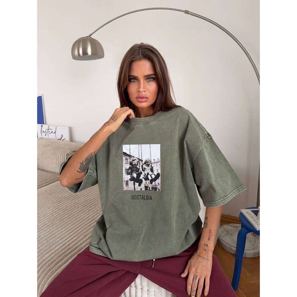 Sumuyoo 100% Cotton Women's Retro Printed T-shirt Men Vintage Short-sleeve Wax printing T Shirts Fashion Hip Hop Loose Tees C260207