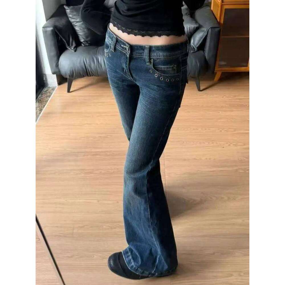 American retro washed hottie bootcut jeans women fashion high street Harajuku slim fit floor mopping pants
