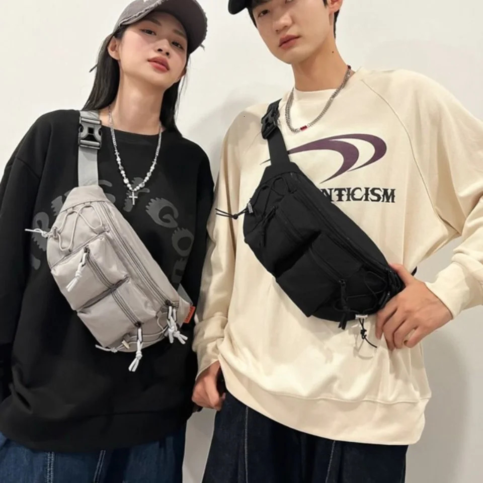 Hip Hop Nylon Men Waist Bag Y2k Large Capacity Multi-pocket Chest Bag Crossbody Bag Adjustable Strap Sports Fanny Pack Travel 260130