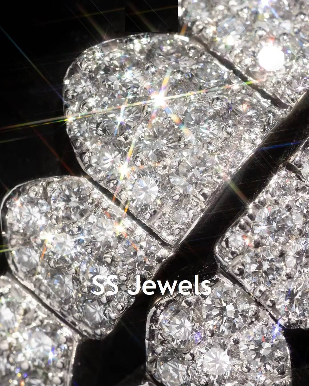 High Quality VVS Moissanite Diamond Round Brilliant Cut Sterling Silver Rhodium Plated 24 Teeth Grillz Jewelry