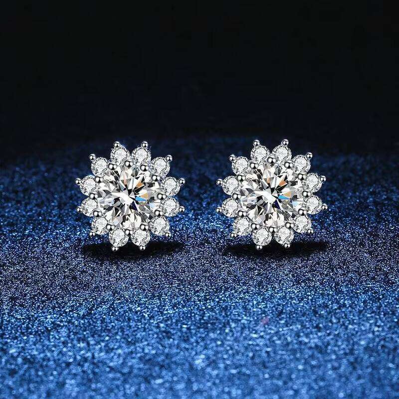 Luxury S925 Sterling Silver Sunflower Vvs D Color Moissanite Earrings For Women Wedding Jewelry