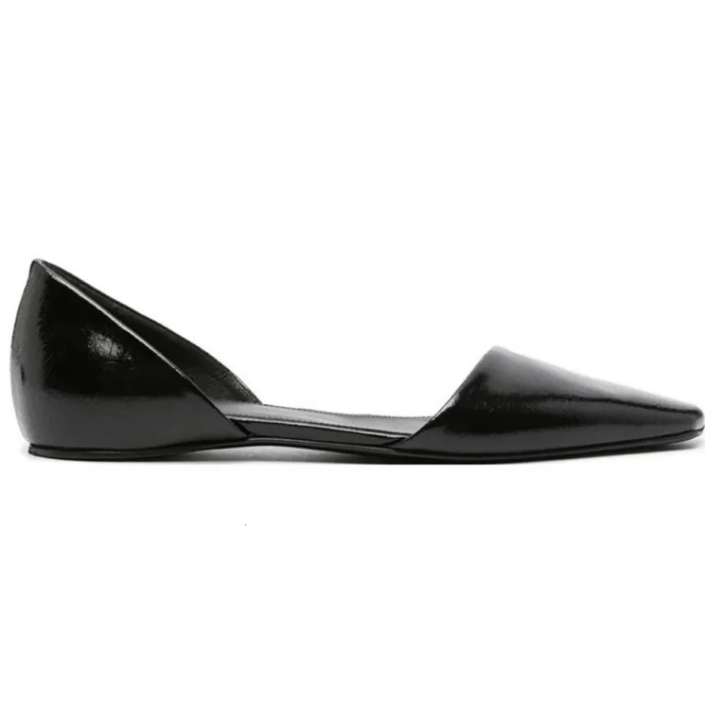 Genuine Leather Flat Shoes Women Retro Small Square Toe Slanted Mouth Hollow Single Shoes for Women Spring Autumn Flat Sandals 260124