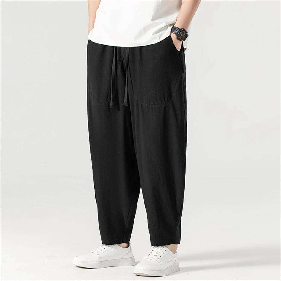 Linen Men Baggy Plus Summer Ankle-length Pants Male Solid Color Bottom Big Size 9XL