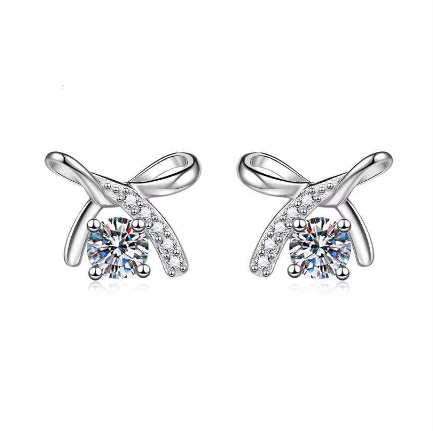 Sweet Bow - Shaped Moissanite Stud Earrings With Sparkling Crystals For Romantic Daily Wear And Special Occasions