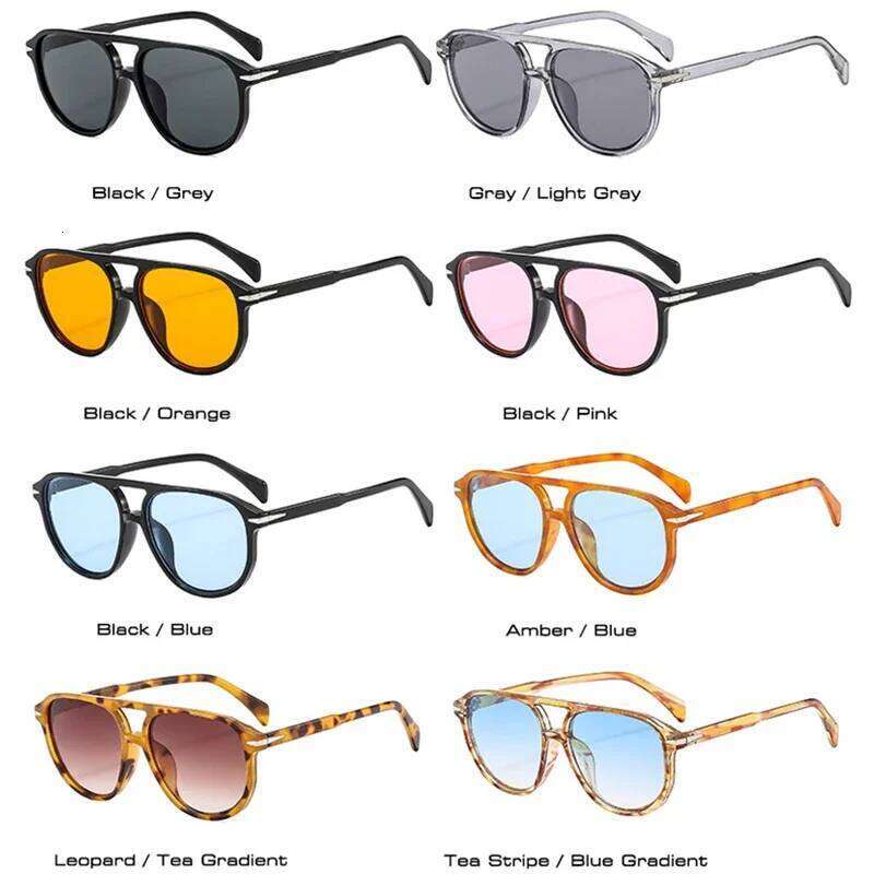 SO&EI Retro Double Bridges Pilot Men Rivets Sunglasses Fashion Brand Designer Women Luxury Sun Glasses Blue Orange Shades UV400 Y260207