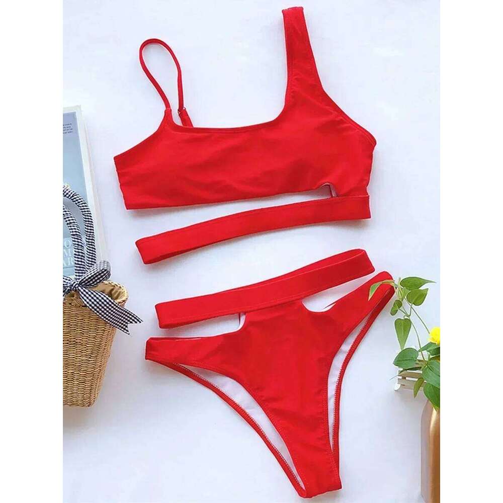 Sexy Asymmetrical Female Swimsuit Waist Women Swimwear Two Pieces Bikini set High cut Bather Bathing Suit Swim Lady C260207